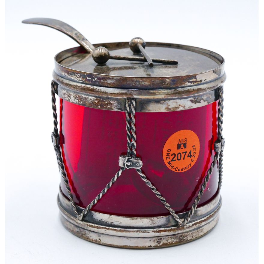 R. Blackington & Co. Sterling & Glass Drum Jam Jar with Ladle 3''