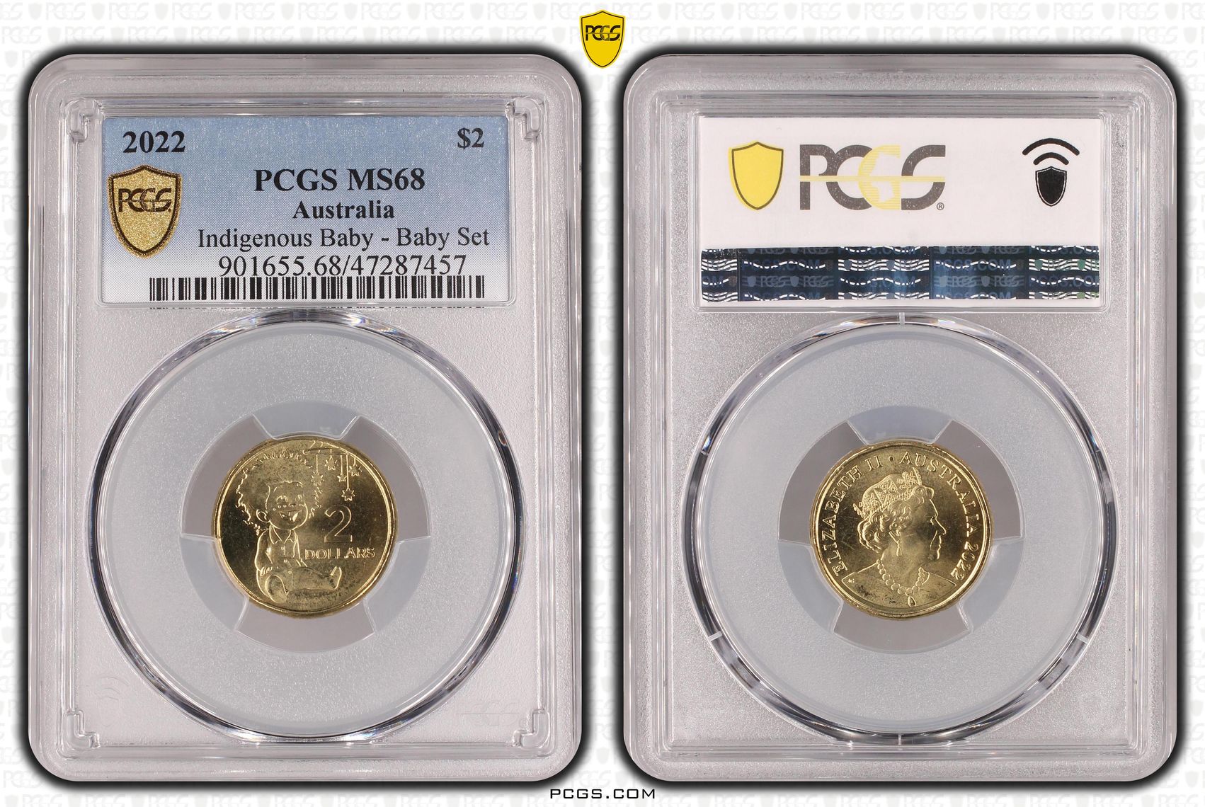 478 · Elizabeth II, Indigenous Baby - Baby Set, Two Dollar, 2022, PCGS MS68