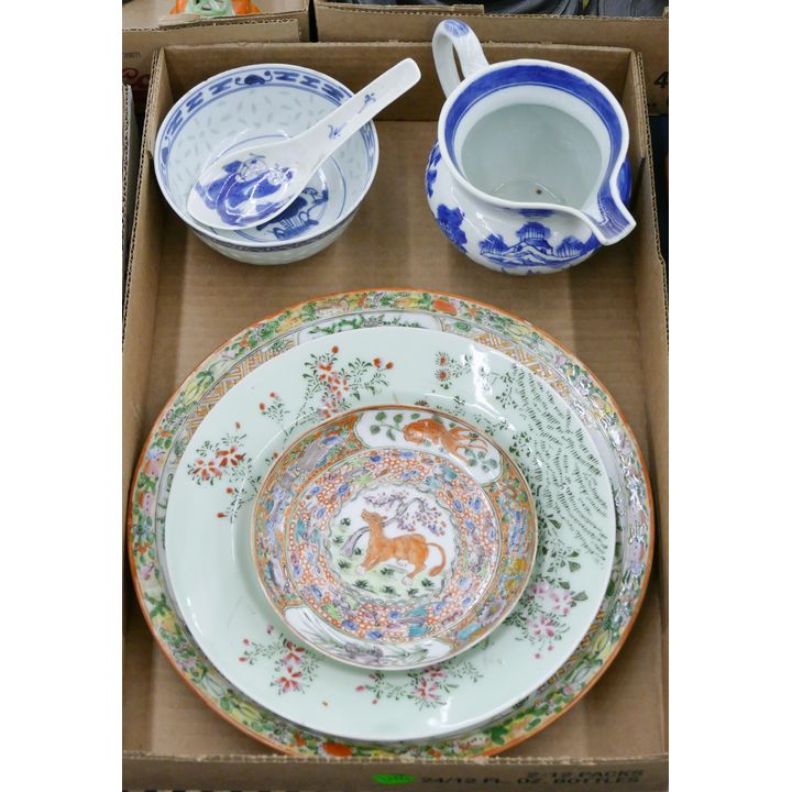 Box Old Chinese Export Dishes & Creamer