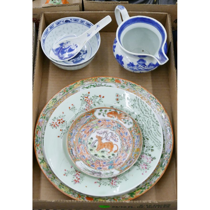 Box Old Chinese Export Dishes & Creamer