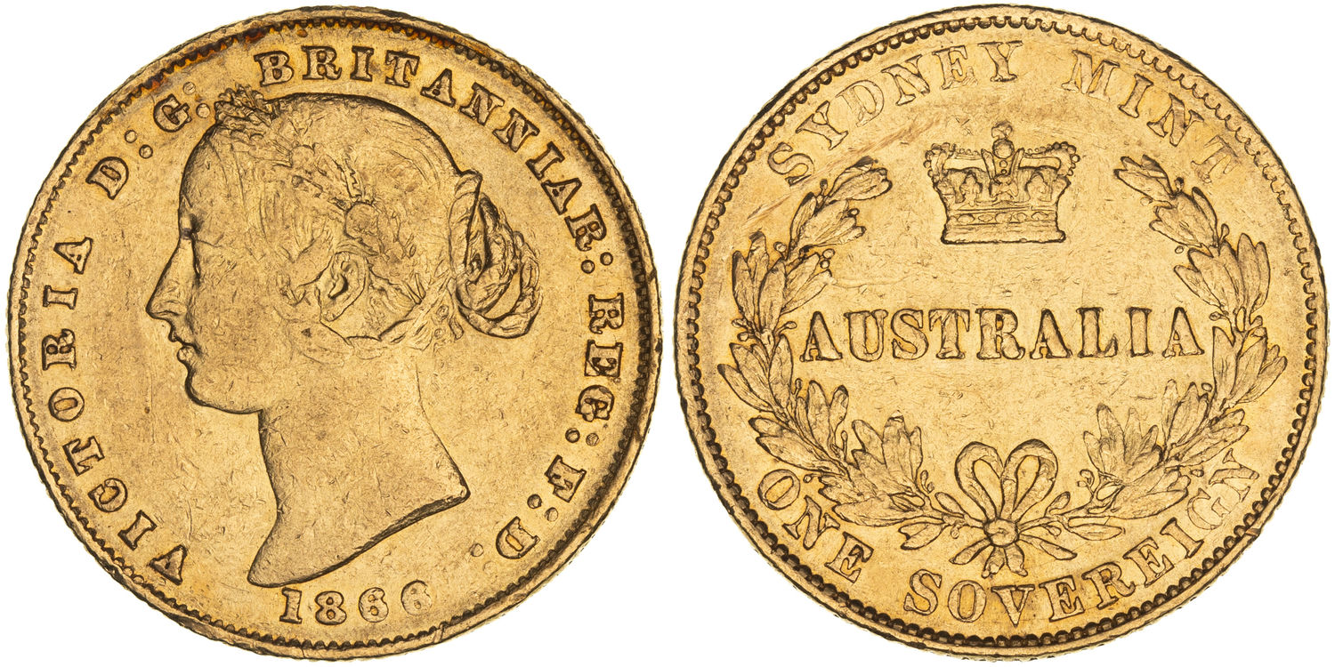 Victoria, Sydney Mint Reverse - Type II, Sovereign, 1866, Fine