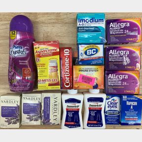 12XMISC MEDICATION , 3X YARDLEY SOAP & PUREX FRAGRANCE CRYSTALS