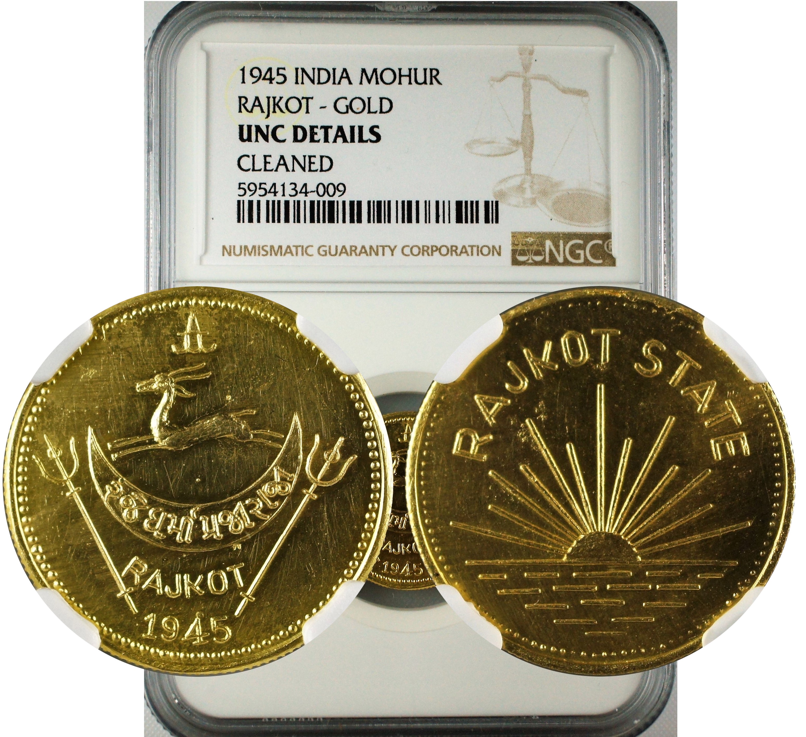 India 1945 Rajkot Gold Mohur NGC UNC Details