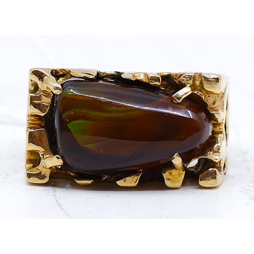 Modernist 10k Fire Agate Ring Size 4.75.