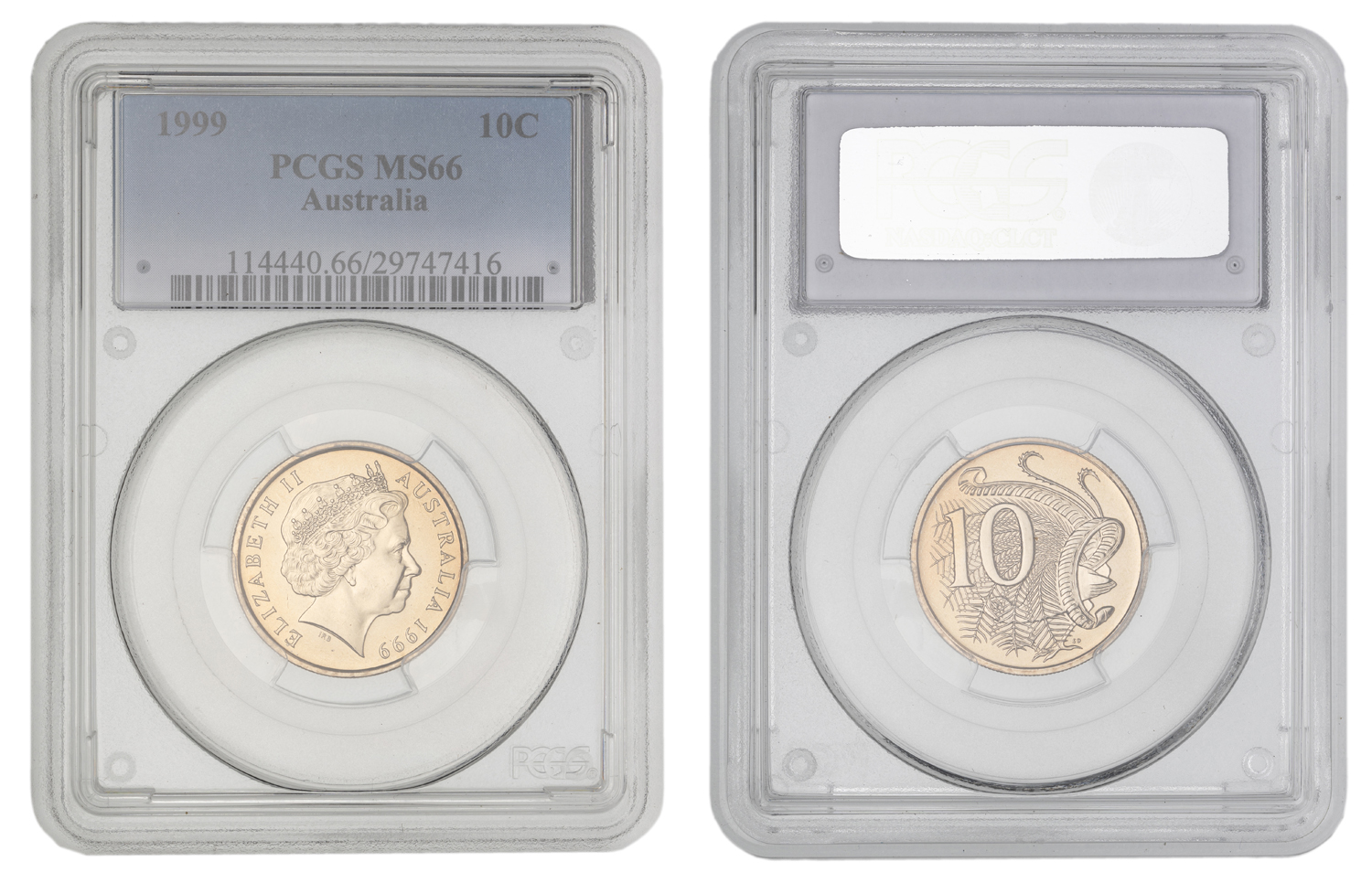 Elizabeth II, Small Head, Ten Cent, 1999, PCGS MS66
