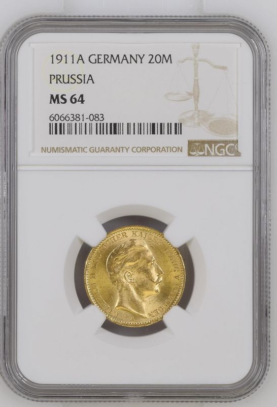 Germany: Prussia Wilhelm II 1911 A Gold 20 Mark NGC MS 64 #6066381 