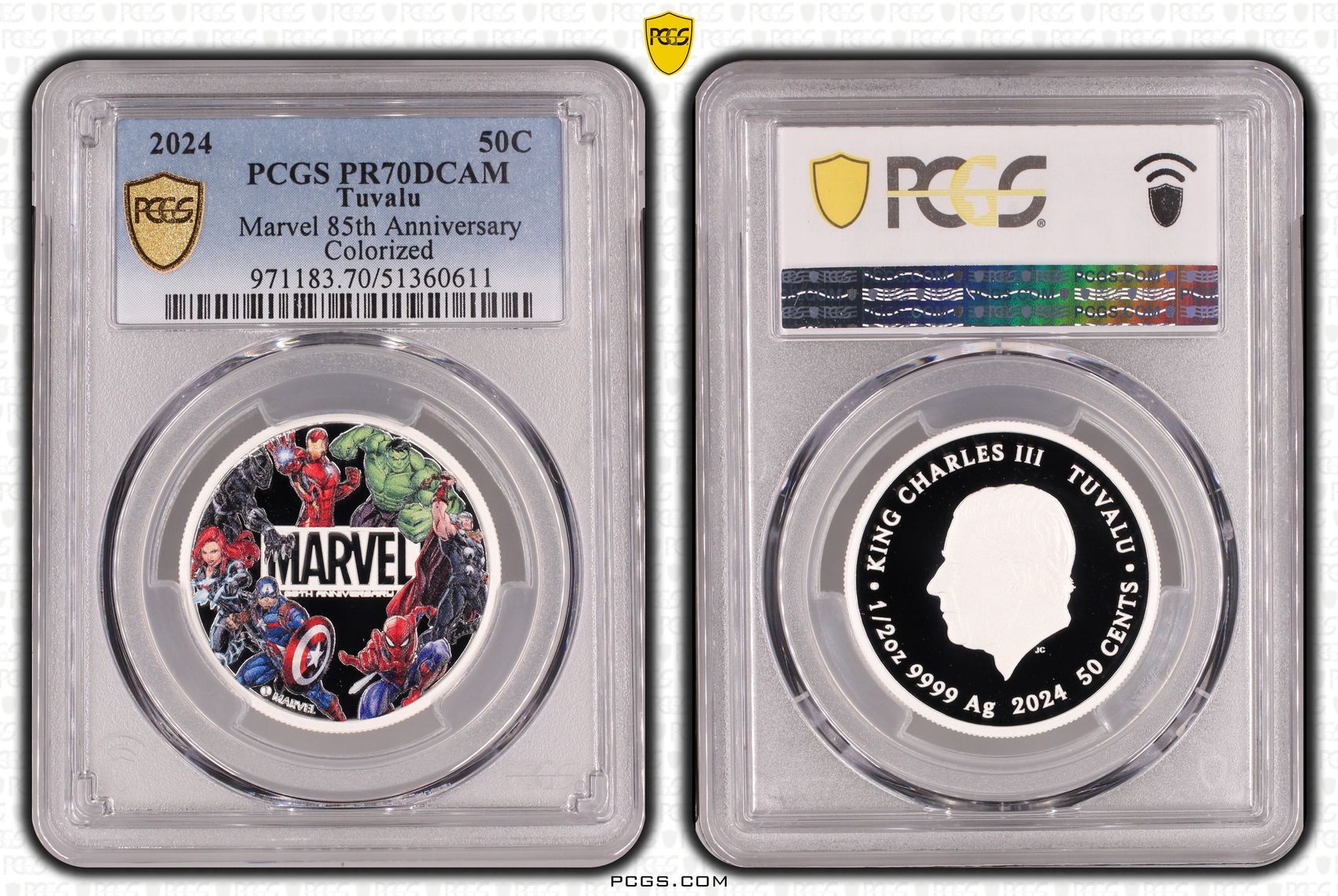 265 · Tuvalu, Marvel 85th Anniversary Colorized, POP 12/0, Fifty Cent, 2024, PCGS PR70DCAM