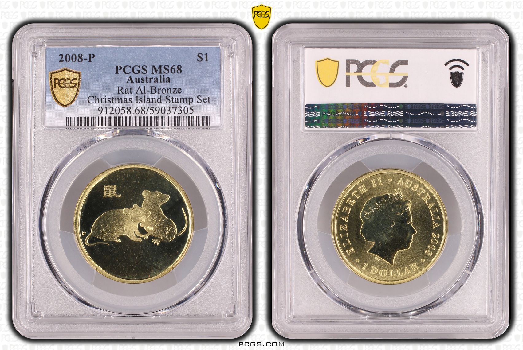 Rat Al-Bronze Christmas Island Stamp Set, One Dollar, 2008-P, PCGS MS68