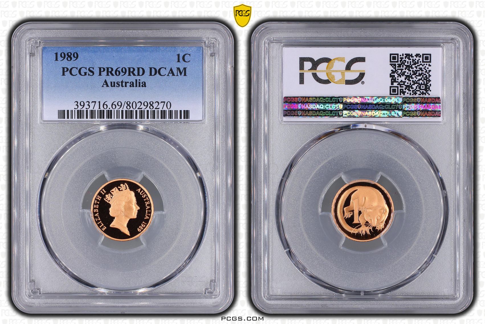 Elizabeth II, One Cent, 1989, PCGS PR69DCAM