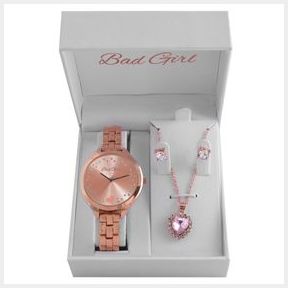 Bad Girl TT Mesh Heart Watch and Earring Set Silver Rosegold Badgirl |