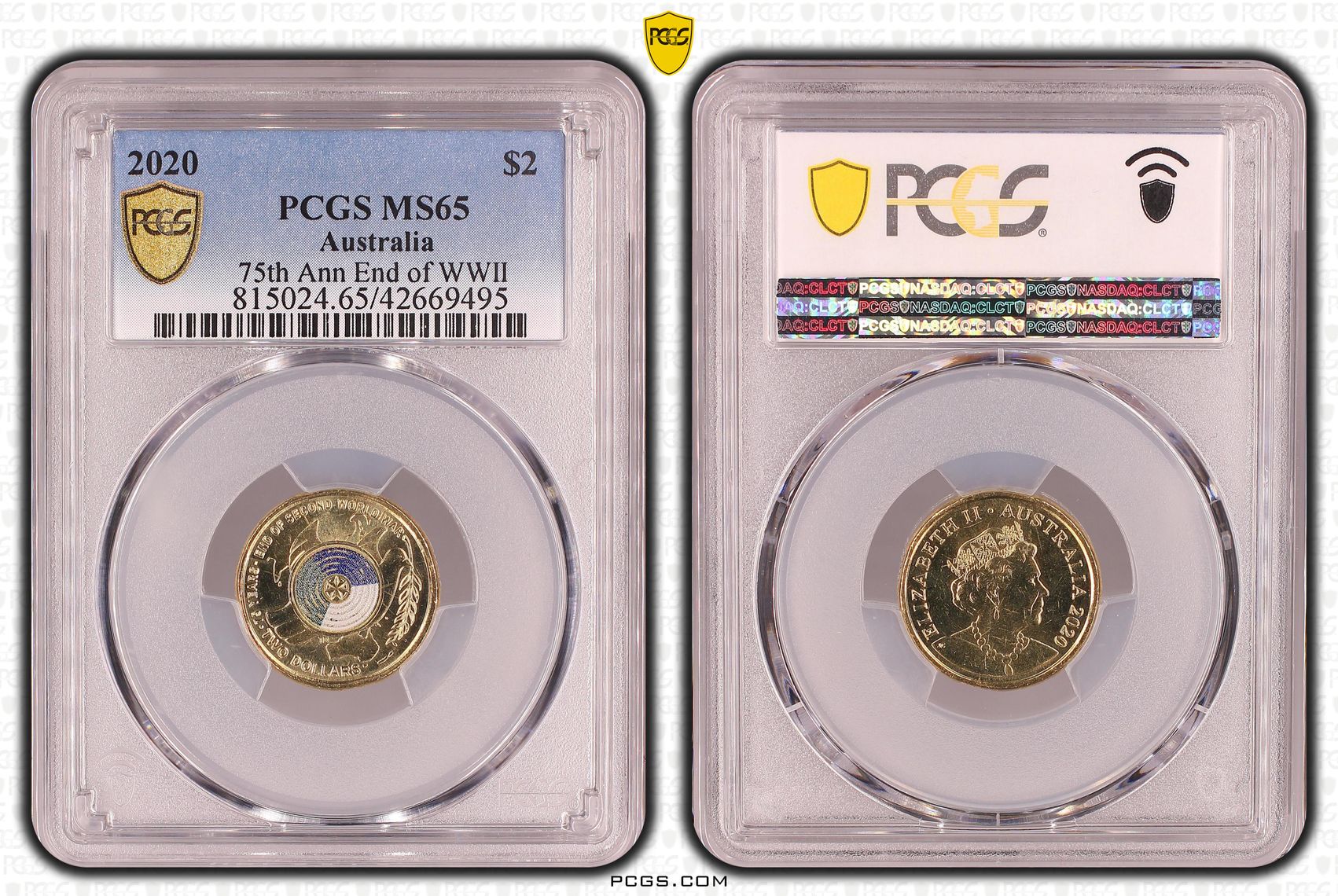 75th Ann End of WWII Colourised, Two Dollar, 2020, PCGS MS65