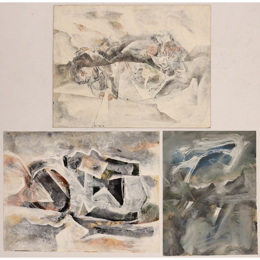 3pc Neil Meitzler 1960's Casein Small Abstractions 11.5''x15'' Largest