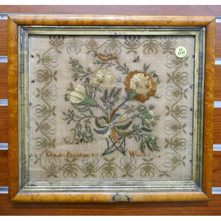Antique Eliza Preston Floral Needlework Framed- 12x13''