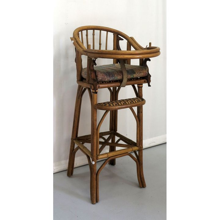 BENTWOOD HIGH CHAIR, with zebra and giraffe arm supports