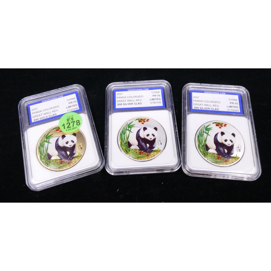 3pc China 999 Enameled Panda Rounds Graded