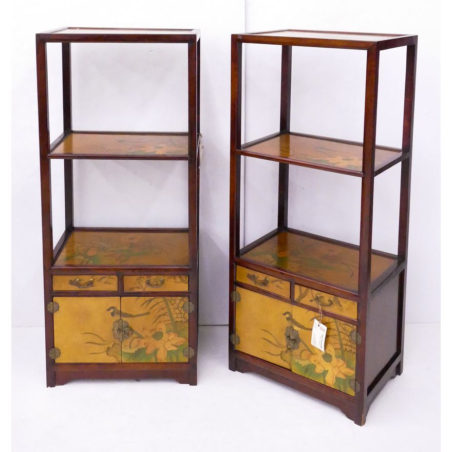 Pair Chinese Decorated Display Shelves- 45x19x13'' each