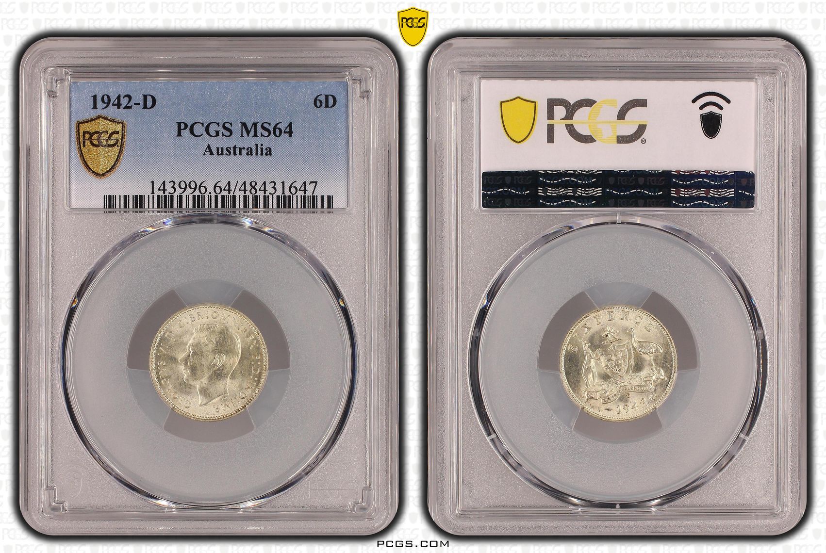 Sixpence, 1942-D, PCGS MS 64