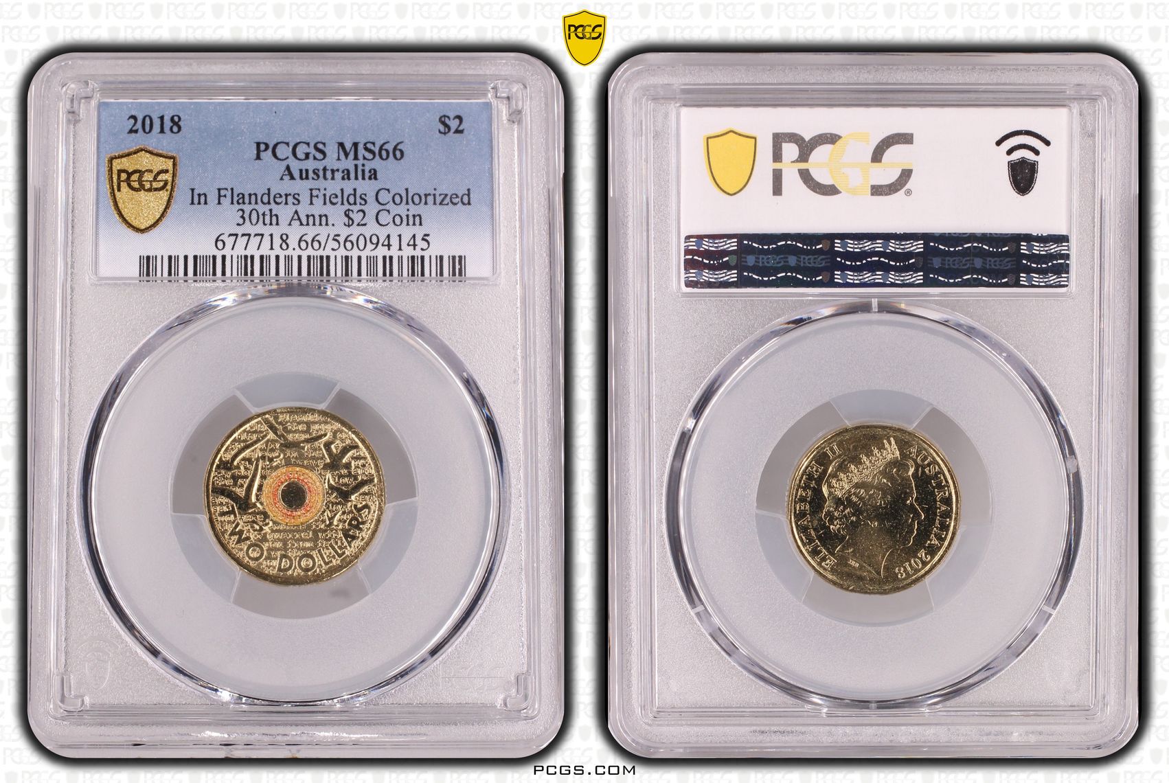 In Flanders Fields Colorized - 30th Ann. $2 Coin, Two Dollar, 2018, PCGS MS66