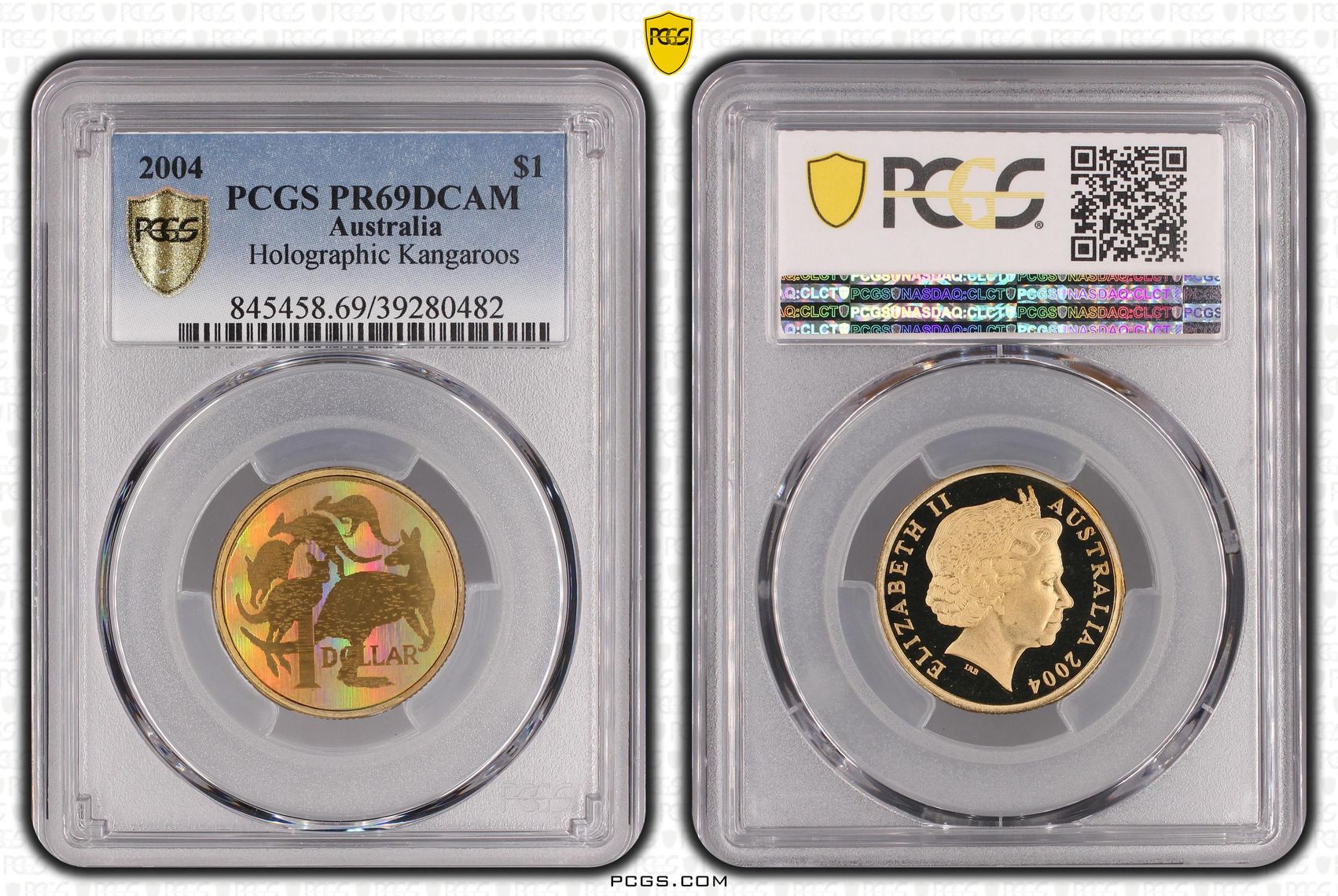 371 · 2004 Australia One Dollar, $1 Holographic Kangaroos PCGS - PR69DCAM -482