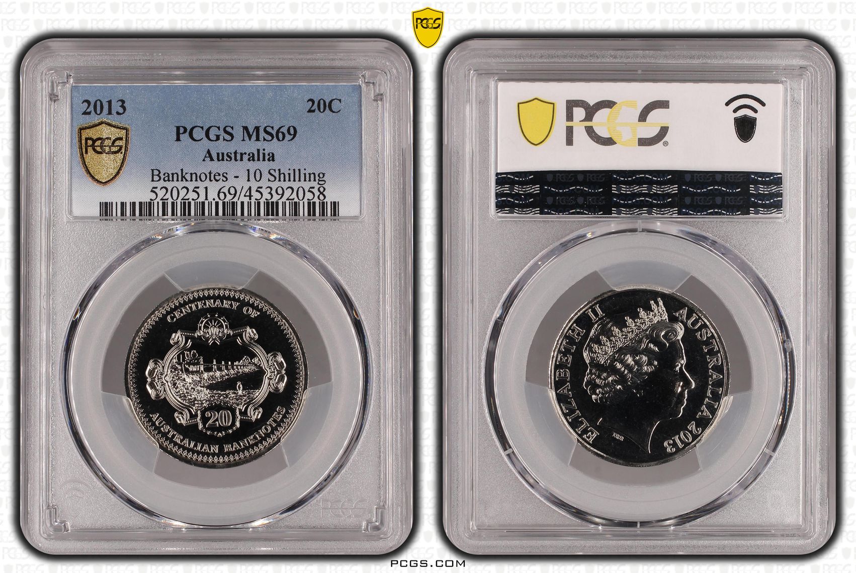 2013 Australia Twenty Cent, 20c Banknotes - 10 Shilling PCGS - MS69 -058