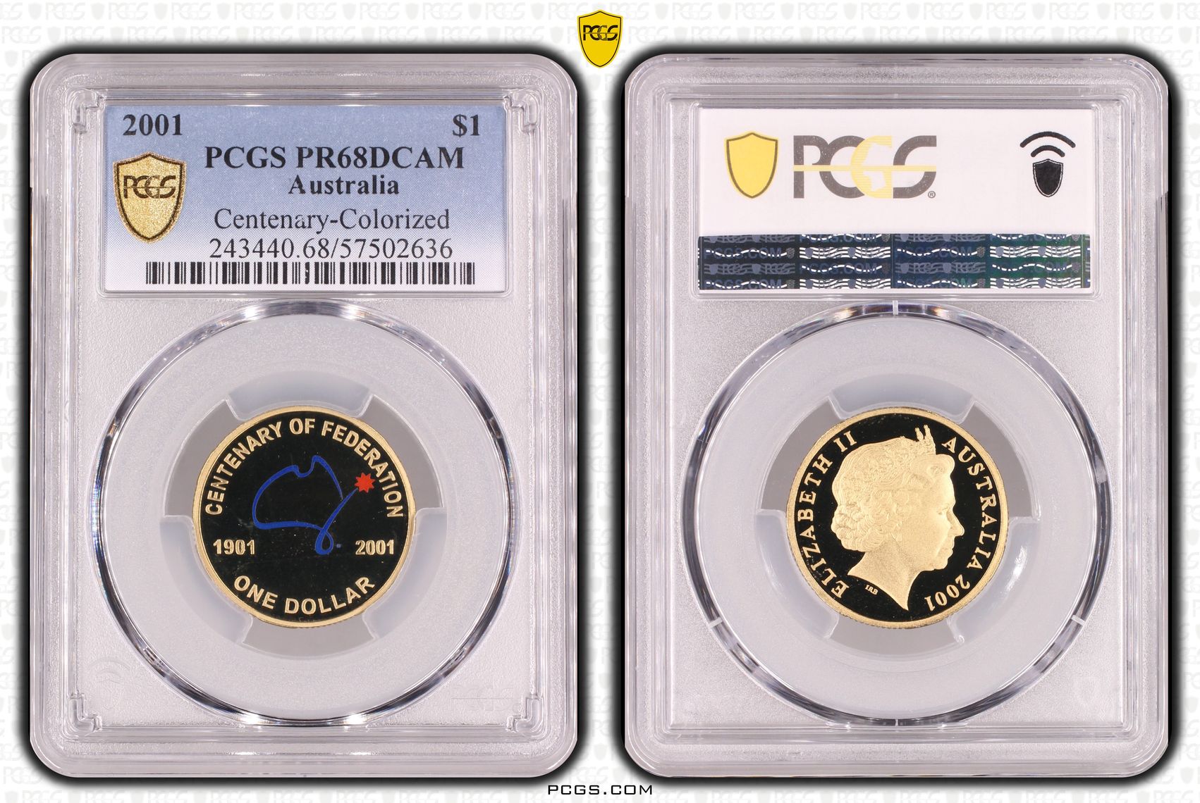 Centenary-Colourised, One Dollar, 2001, PCGS PR68DCAM
