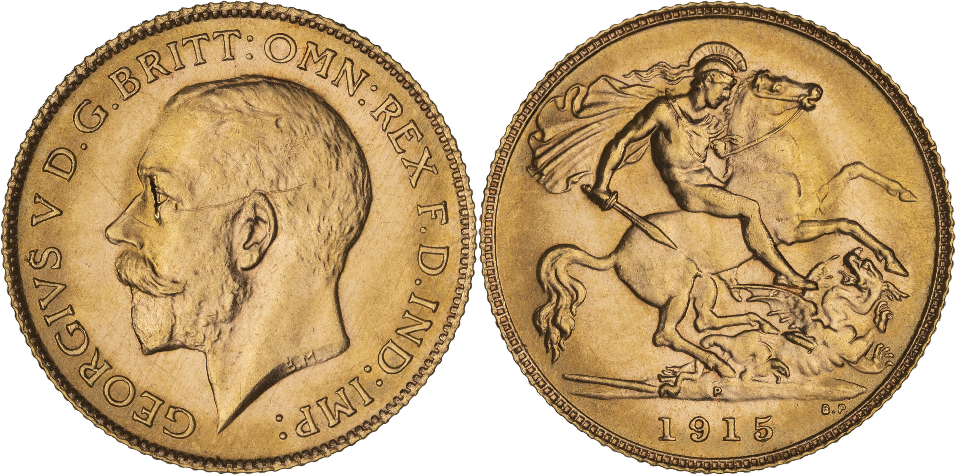 George V, St George Reverse, Half Sovereign, 1915-P, CHU