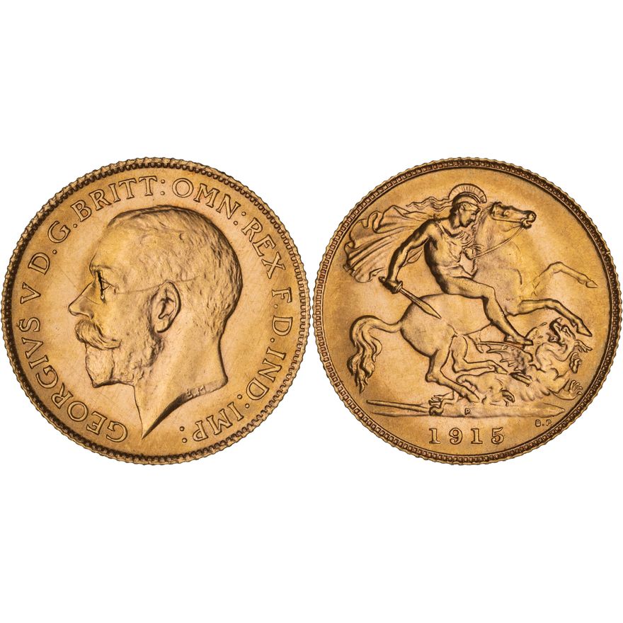 George V, St George Reverse, Half Sovereign, 1915-P,  CHU