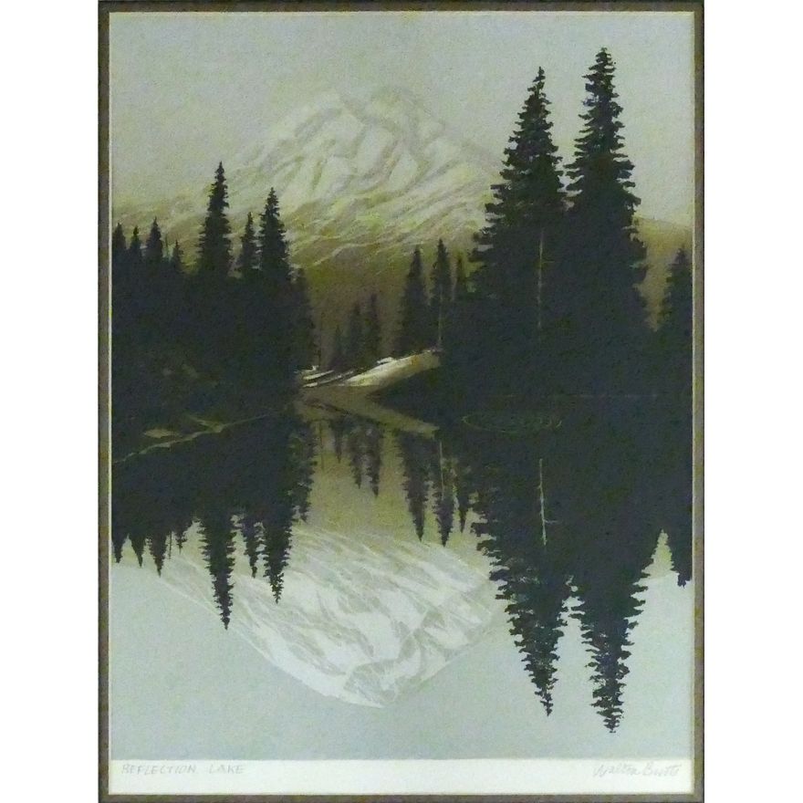 Walton Butts ''Reflection Lake'' Signed Serigraph Framed 22''x18''