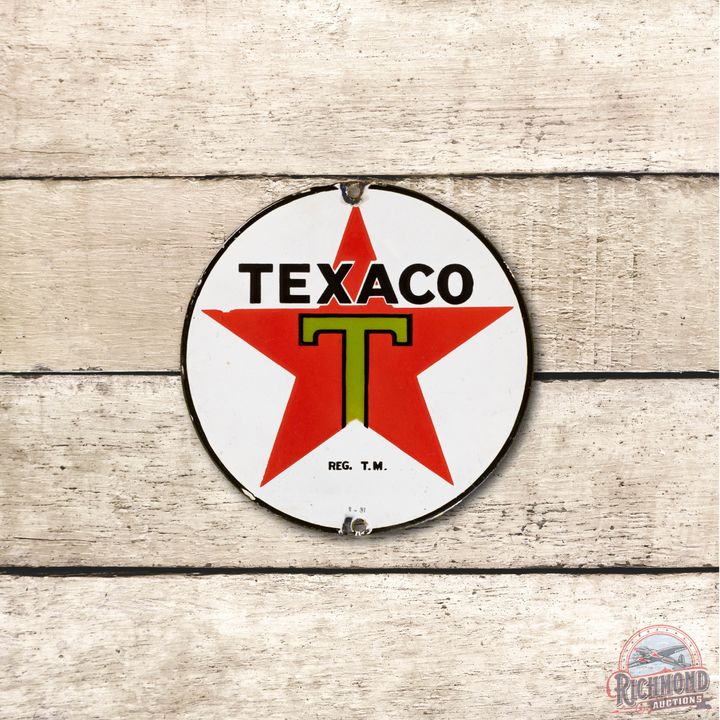 1931 8" Texaco Black-T Star Logo Porcelain Sign TAC 8.9