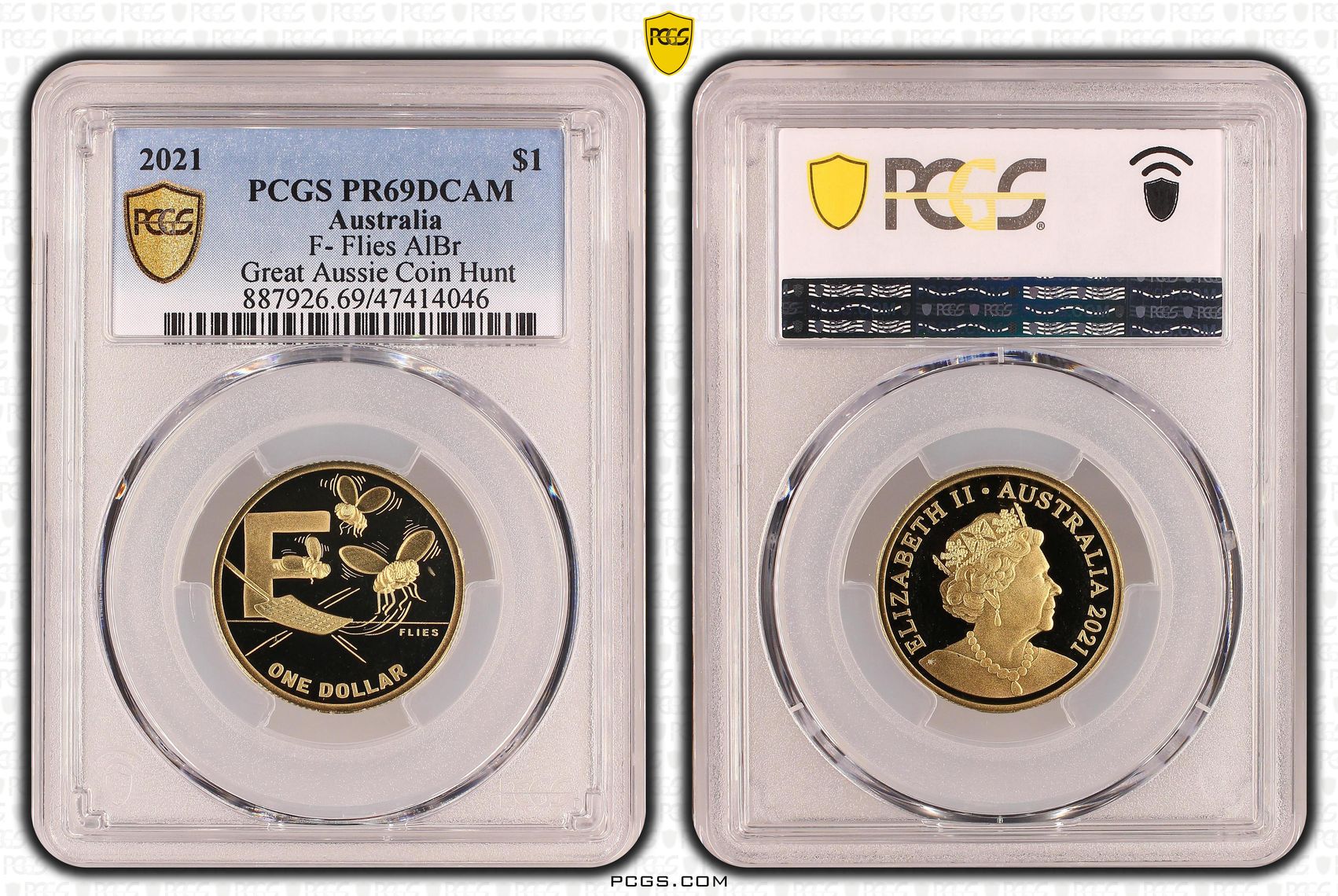 Elizabeth II, F- Flies AlBr, One Dollar, 2021, PCGS PR69DCAM