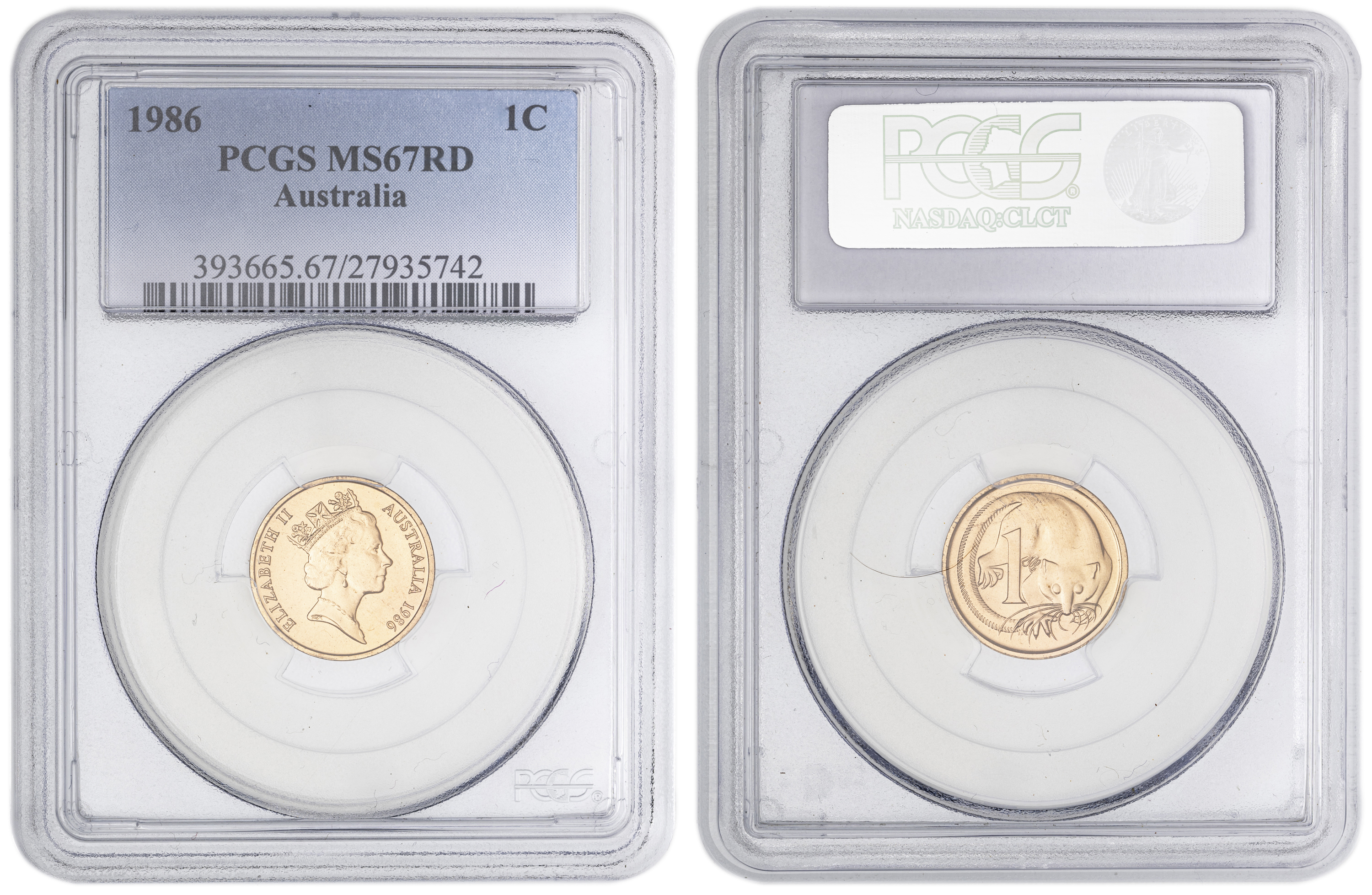 54 · KM-78, One Cent, 1986, PCGS MS67RD