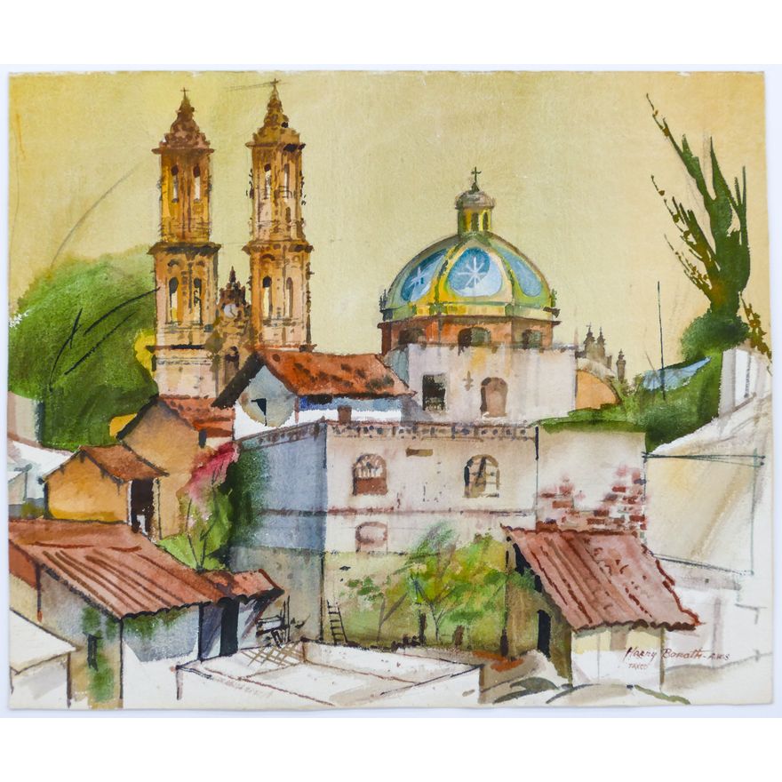 Harry Bonath ''Taxco'' Signed Watercolor on Arches 20''x24''