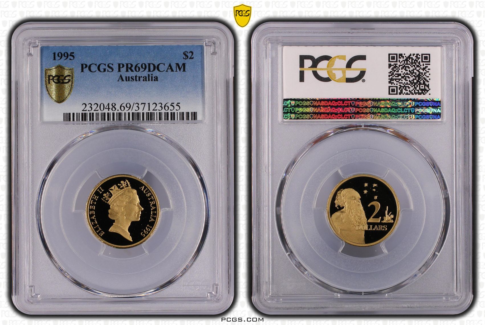 1992 Australia Two Dollar, $2 Silver Kookaburra perched-Holey Dollar Privy Mark PCGS - SP69 POP 2/0 -654