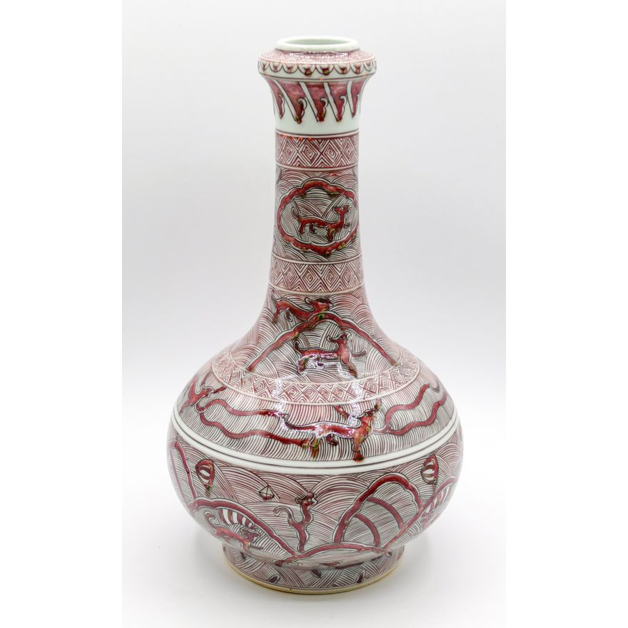 Chinese Copper Red Bottle Vase 12.5'' - Kangxi mark