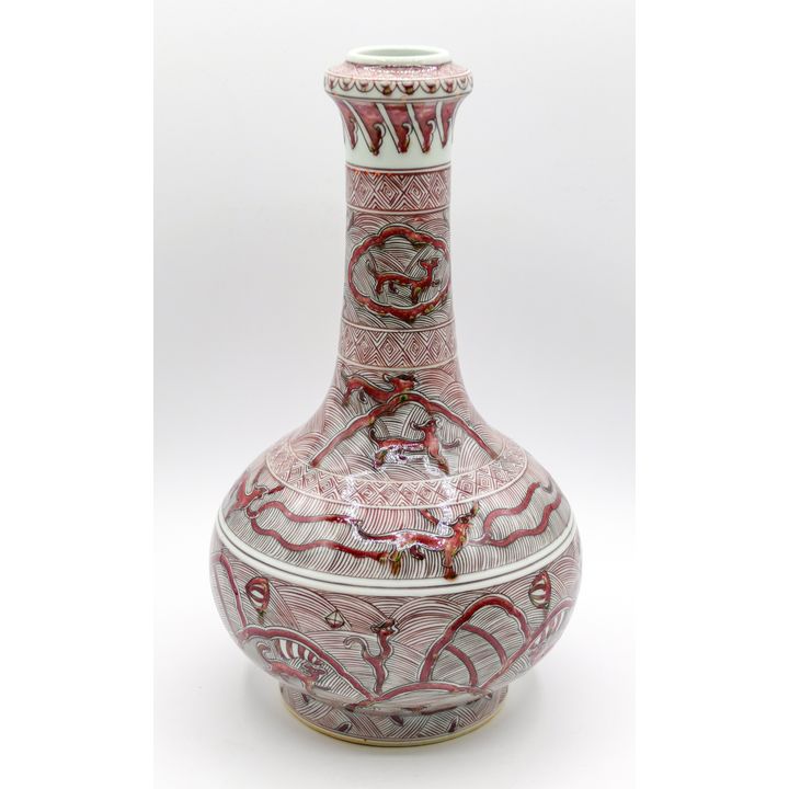 Chinese Copper Red Bottle Vase 12.5'' - Kangxi mark