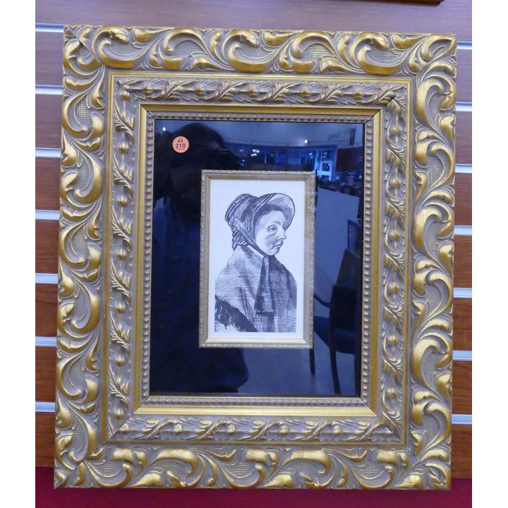 Vincent Van Gogh 'Femme Hollandaise' Engraving on Japon Paper w/ COA in Ornate Gallery Frame- 21x18''