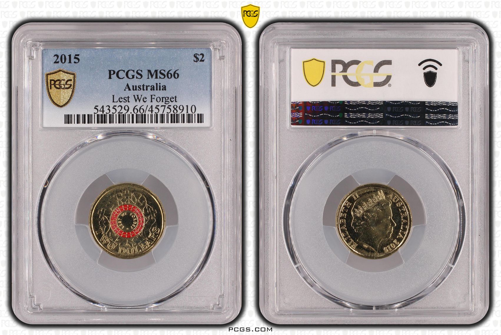 Elizabeth II, Lest We Forget, Two Dollar, 2015, PCGS MS66