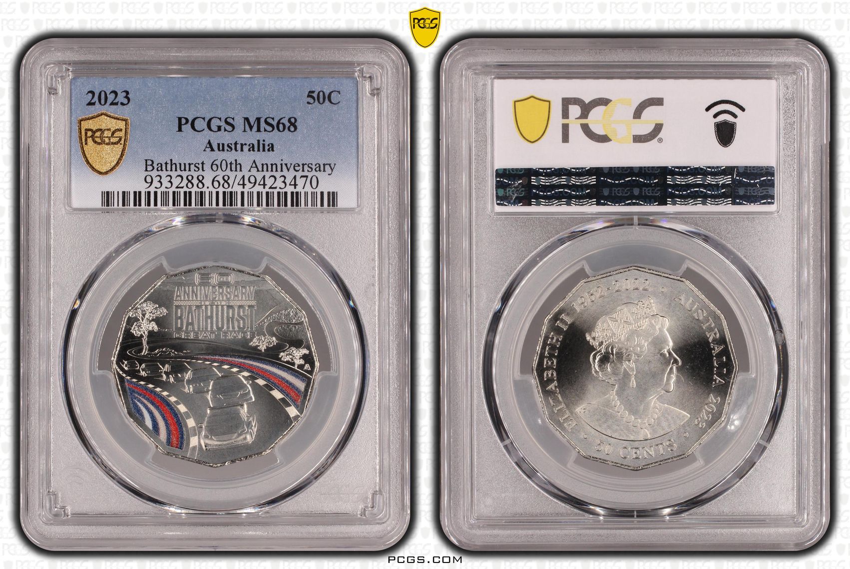 360 · Elizabeth II, Bathurst 60th Anniversary Colorized, Fifty Cent, 2023, PCGS MS68