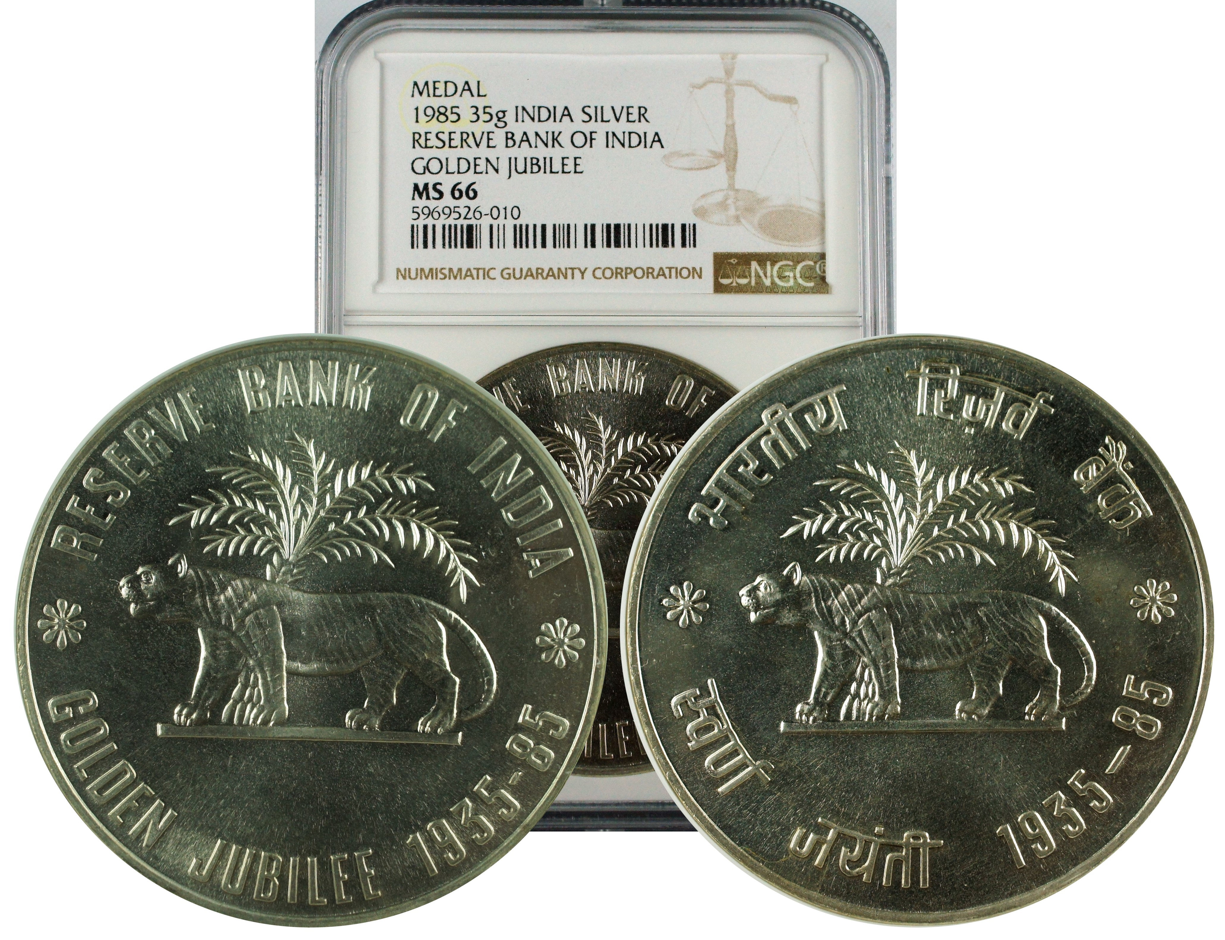 Republic of India RBI Golden Jubiliee Silver Medal NGC MS66