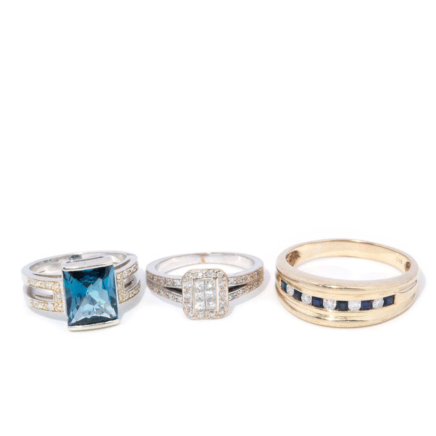 Mixed Lot of 9ct Rings with Diamonds, Sapphires and a Topaz