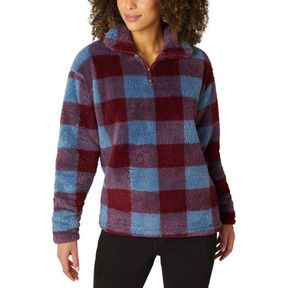 EDDIE BAUER WOMEN'S ULTRA SOFT PLUSH FLEECE QUARTER ZIP SWEATSHIRT HARBOR CHECK PRINT PULLOVER TOP SZ MED