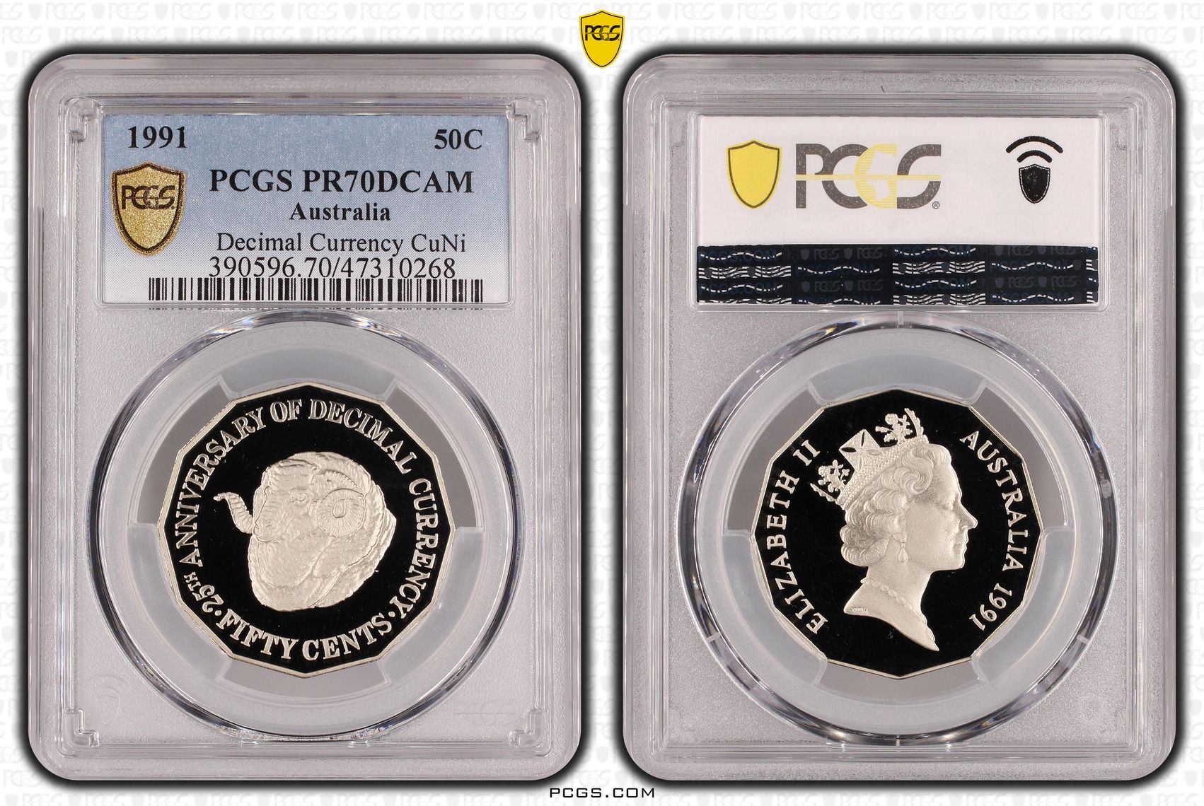 Elizabeth II, 25th Ann. Decimal Currency, Fifty Cent, 1991, PCGS PR70DCAM