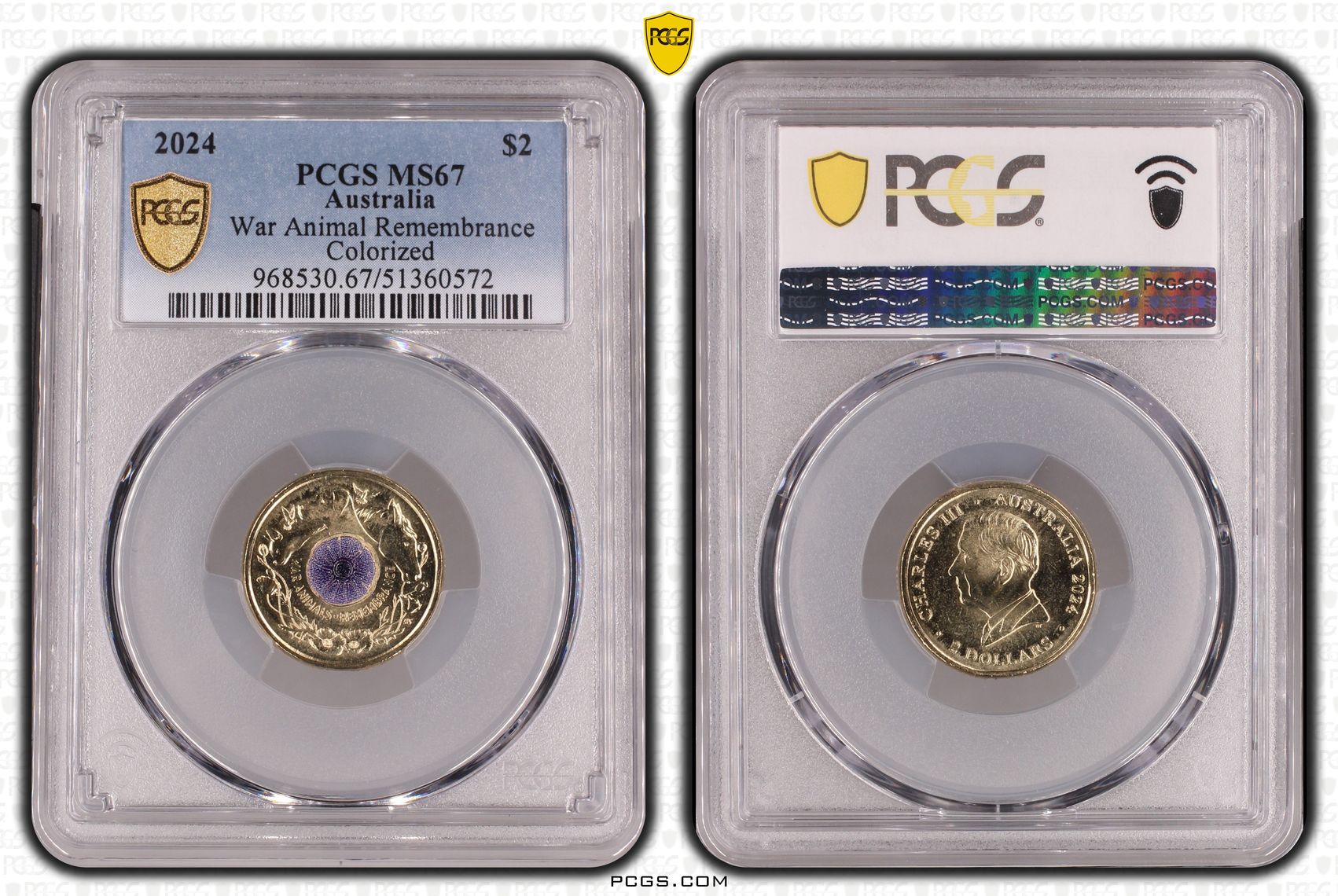 War Animal Remembrance Colorized, Two Dollar, 2024, PCGS MS67