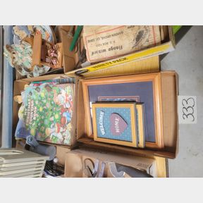 2 Boxes of wall decorations and kids paper doll and reading books