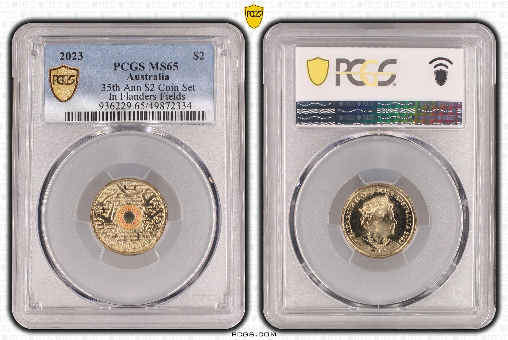 35th Ann $2 Coin Set Colourised In Flanders Fields, Two Dollar, 2023, PCGS MS65