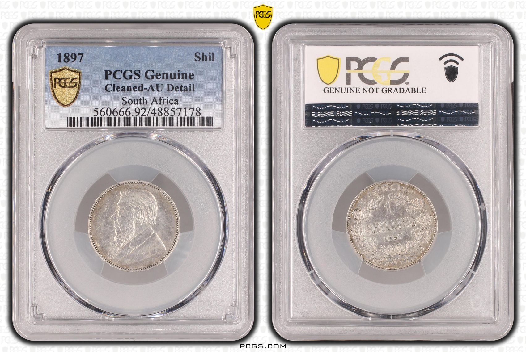 South Africa, Shilling, 1897, PCGS Genuine - AU Details (92 - Cleaned)