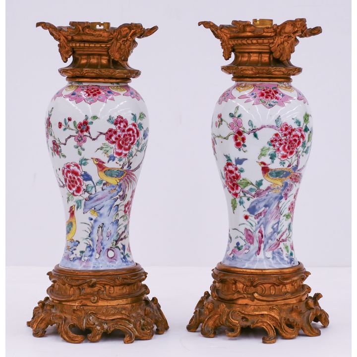 Pair French Ormolu Mounted Chinese Vase Lamps