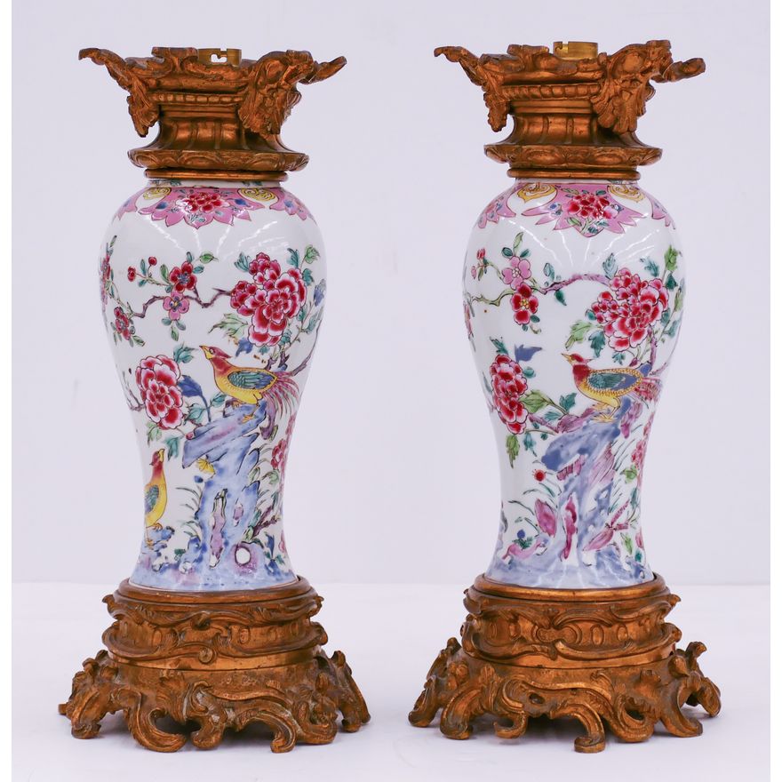 Pair French Ormolu Mounted Chinese Vase Lamps