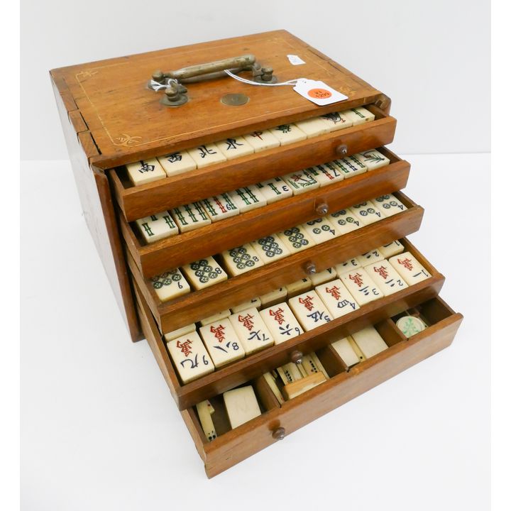 Old Chinese Mahjong Set in Case- 6x9''