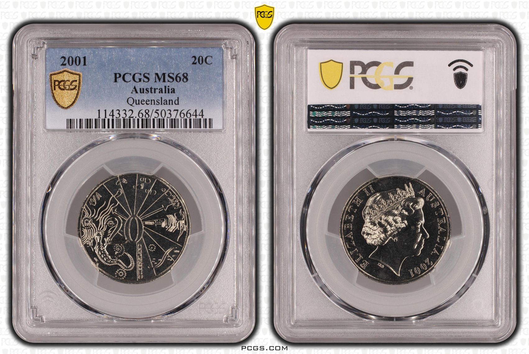 50 · Queensland , Twenty Cent, 2001, PCGS MS68